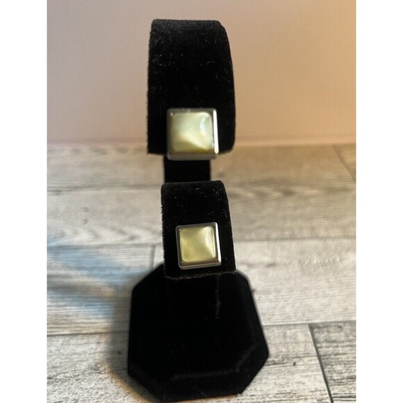 Nine West Mother of Pearl Square Stud Earrings Silver Tone - Picture 3 of 4